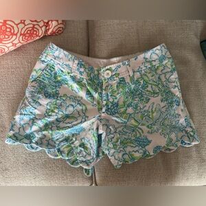 Lilly Pulitzer Blue & Lime Floral Scalloped Shorts